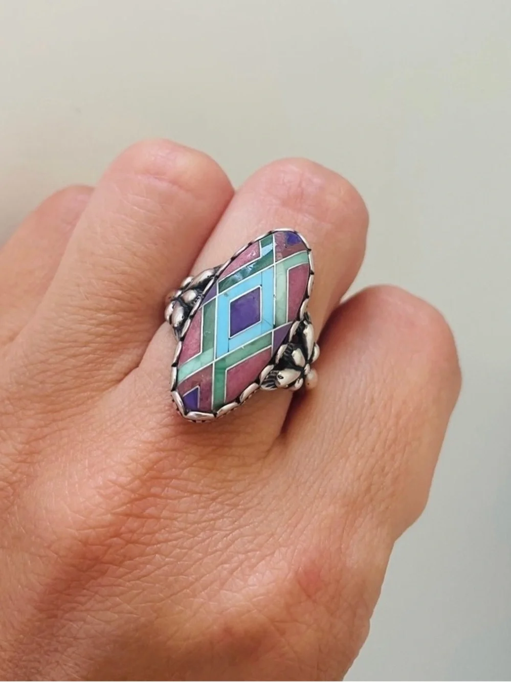 Carolyn Pollack Relios Sterling Silver Turquoise Stone Inlay Large Ring Sz 7